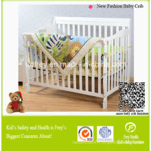 Solid Pine Wood White Baby Cot for Baby Crib